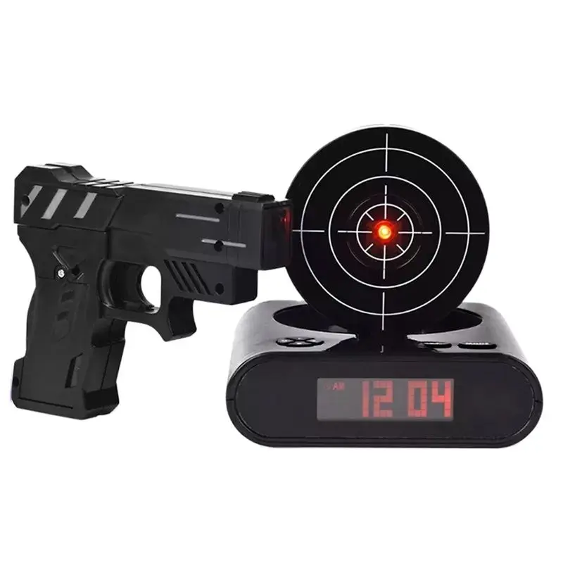 

Electronics Desk Clock Digital Gun Alarm Clock Gadget Target Laser Shoot For Children Alarm Clock Table Awakening Alarm Clocks