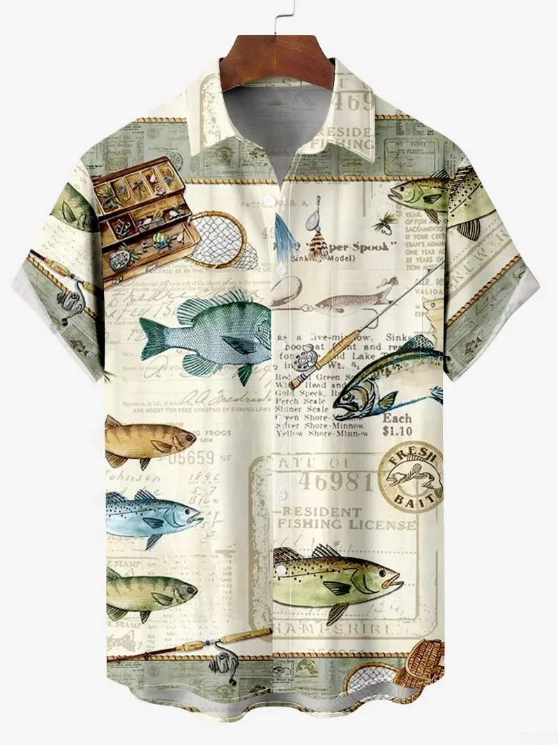

Fashion Men's Casual Sea Life Graphics Short Sleeve Shirt Button Down Lapel Shirts Oversized Tops Casual Hawaiian Shirt for Man