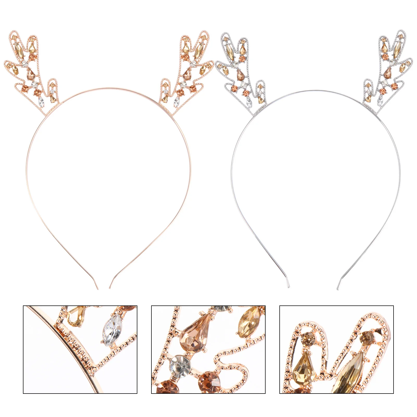 

2Pcs Antler Hairband Christmas Rhinestone Hair Hoop Lightweight Comfortable Xmas Party Hair Accessories Holiday Headband