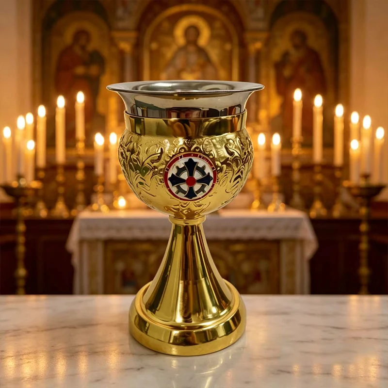 New 17cm Gold Plated Catholic Orthodox Chalice with Enamel Icon for Church Eucharist Liturgy Christian Communion Cup Decor Acc
