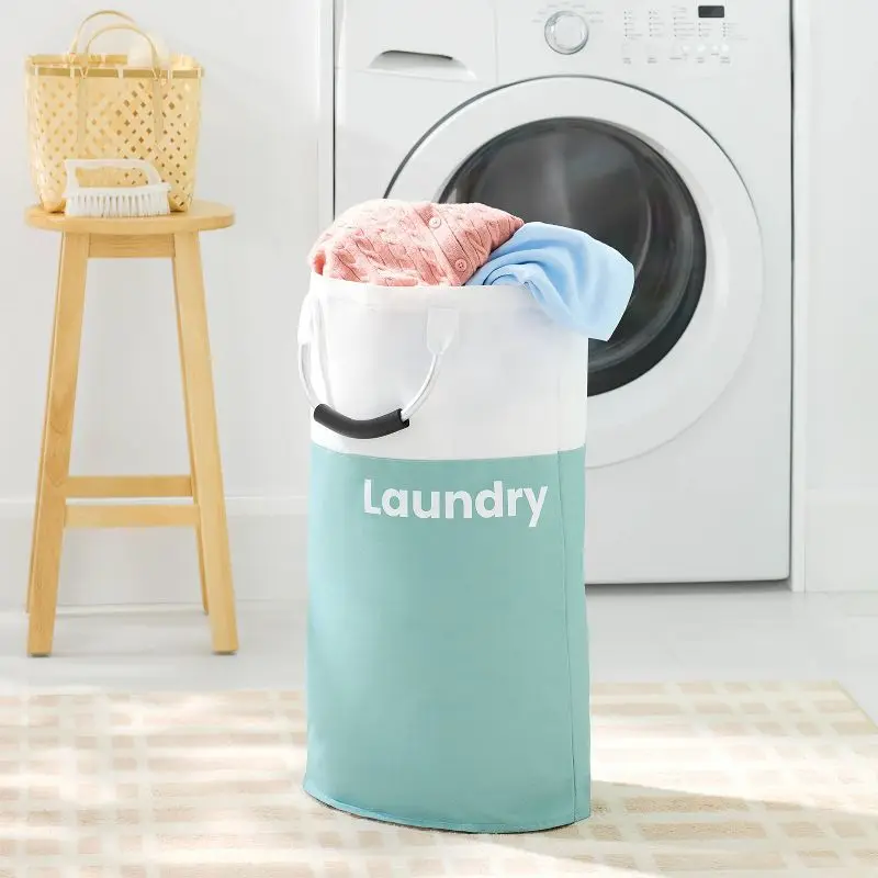 

Laundry Hamper Collapsible Storage Bin Blue Structured Clothes Basket with Handles for Bedroom Bathroom Dorm Organization