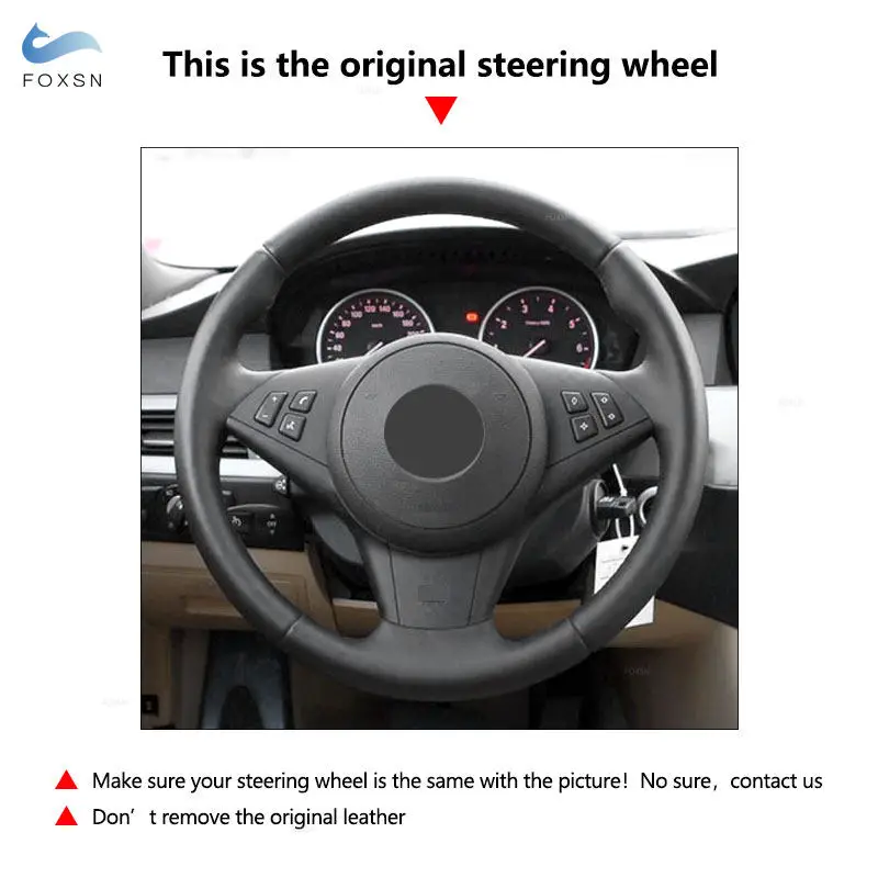 Leather Steering Wheel Cover Trim Hand Sewing For BMW E60 E61 Touring 530d 545i 550i E63 Coupe E64 630i 645Ci 650i 2003-2010 view 5