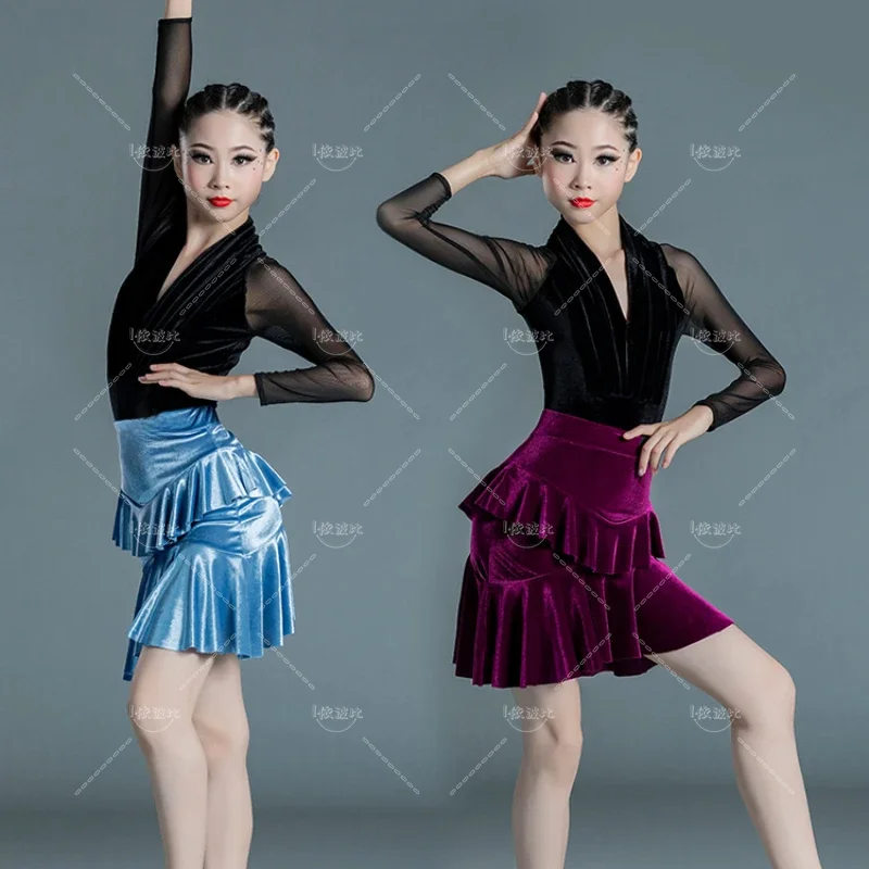 

Children's Dance Fashion Practice Suit, Spring and Autumn Long Sleeved Competition Performance Suit, Latin Dance Costume