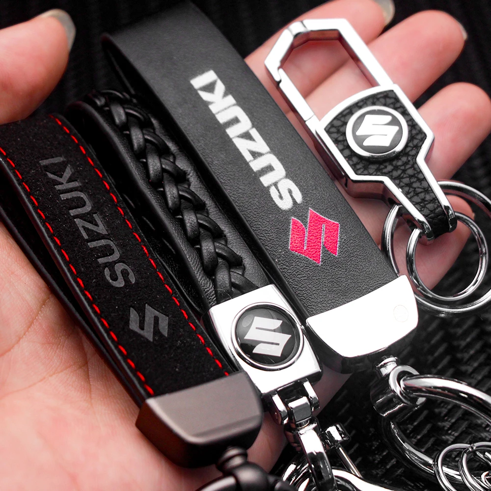 Metal Leather Car Styling Keychain Moto Key Chain Braided Rope Key Rings For Suzuki Swift SX4 Alto Grand Vitara Jimny Baleno Etc