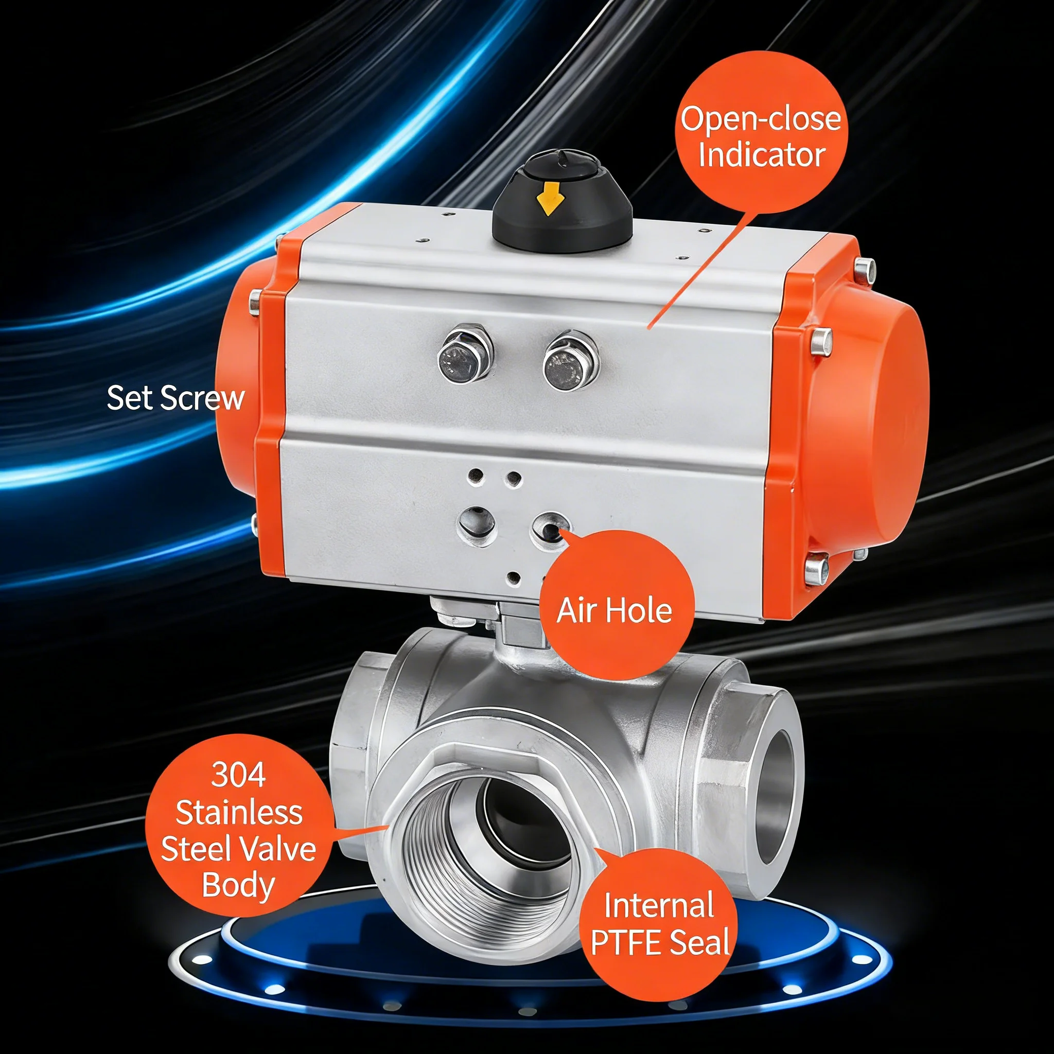 Pneumatic Three-way Ball Valve 304 Stainless Steel Pneumatic Threaded Ball Valve Q614/5F-16P T/L Type Quick Change Valve
