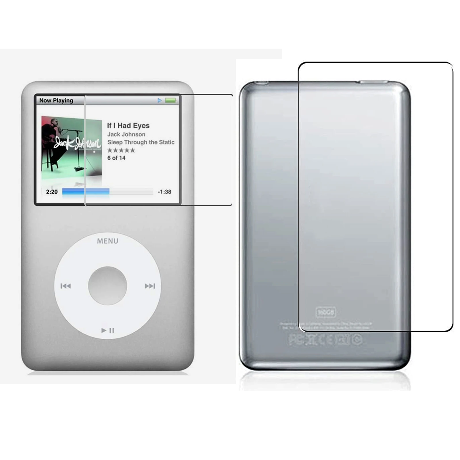 Image of Klare Schutzfolie für Bildschirm, Clickwheel und Rückseite für iPod Classic 5., 5.5., 6. und 7. Generation Video 30GB 60GB 80GB 120GB 160GB