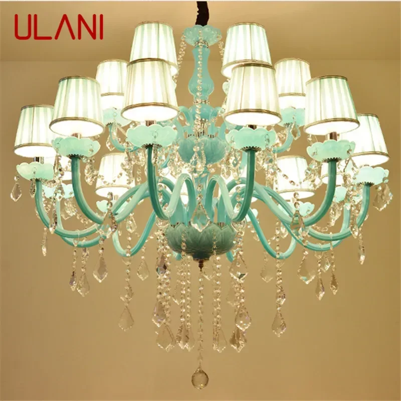 

ULANI Blue Crystal Pendent Lamp Luxurious Candle Lamp Warm Living room and bedroom Children's Room Restaurant KTV Chandelier