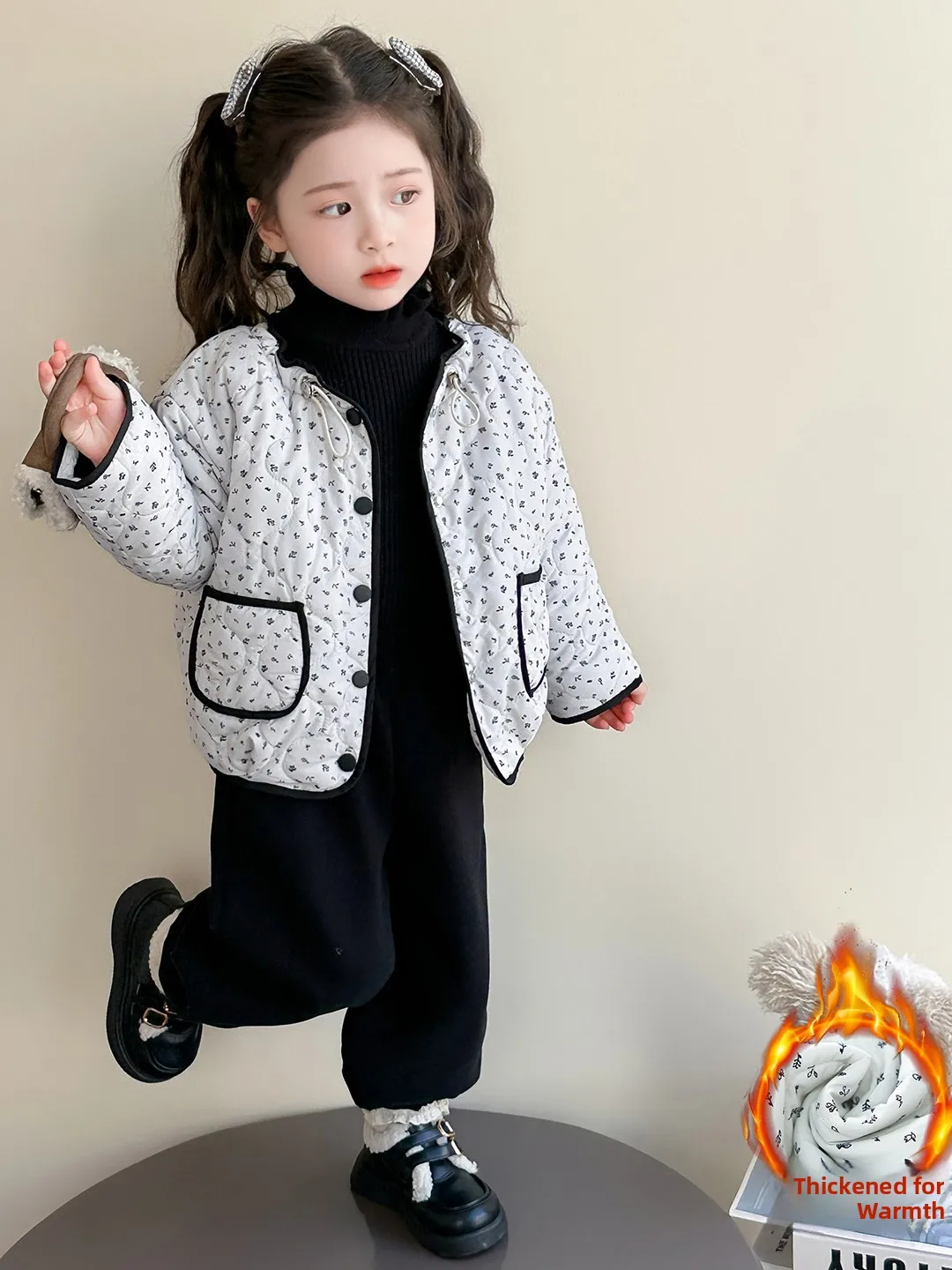 

Хлопковая куртка с цветочной вышивкой для девочек, осенне-зимняя тонкая хлопковая одежда, корейская версия, детское хлопковое стеганое пальто