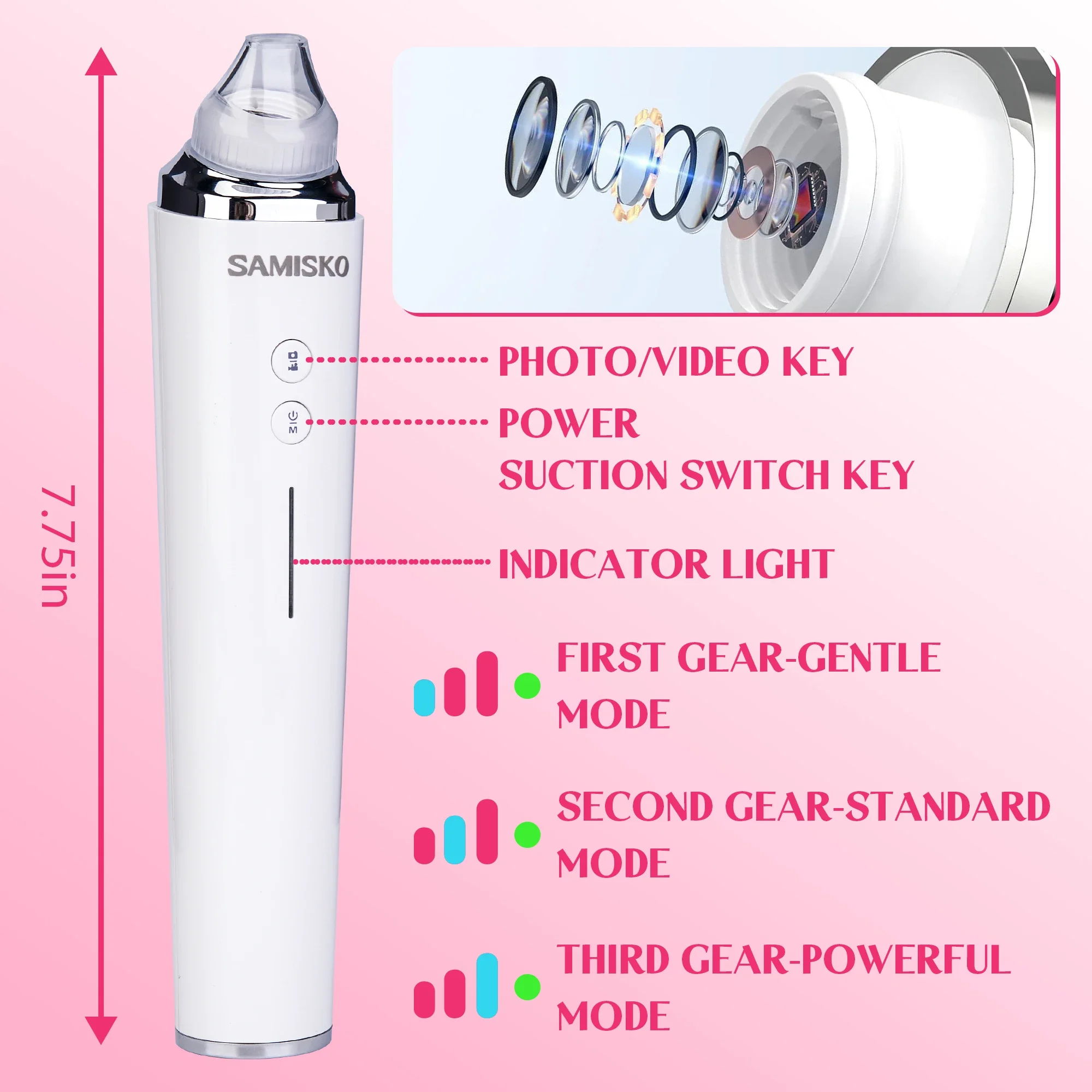 Eliminador de espinillas al vacío con 6 cabezales de succión, limpiador de poros faciales Visible con WIFI, cámara HD, recargable por USB, eléctrico