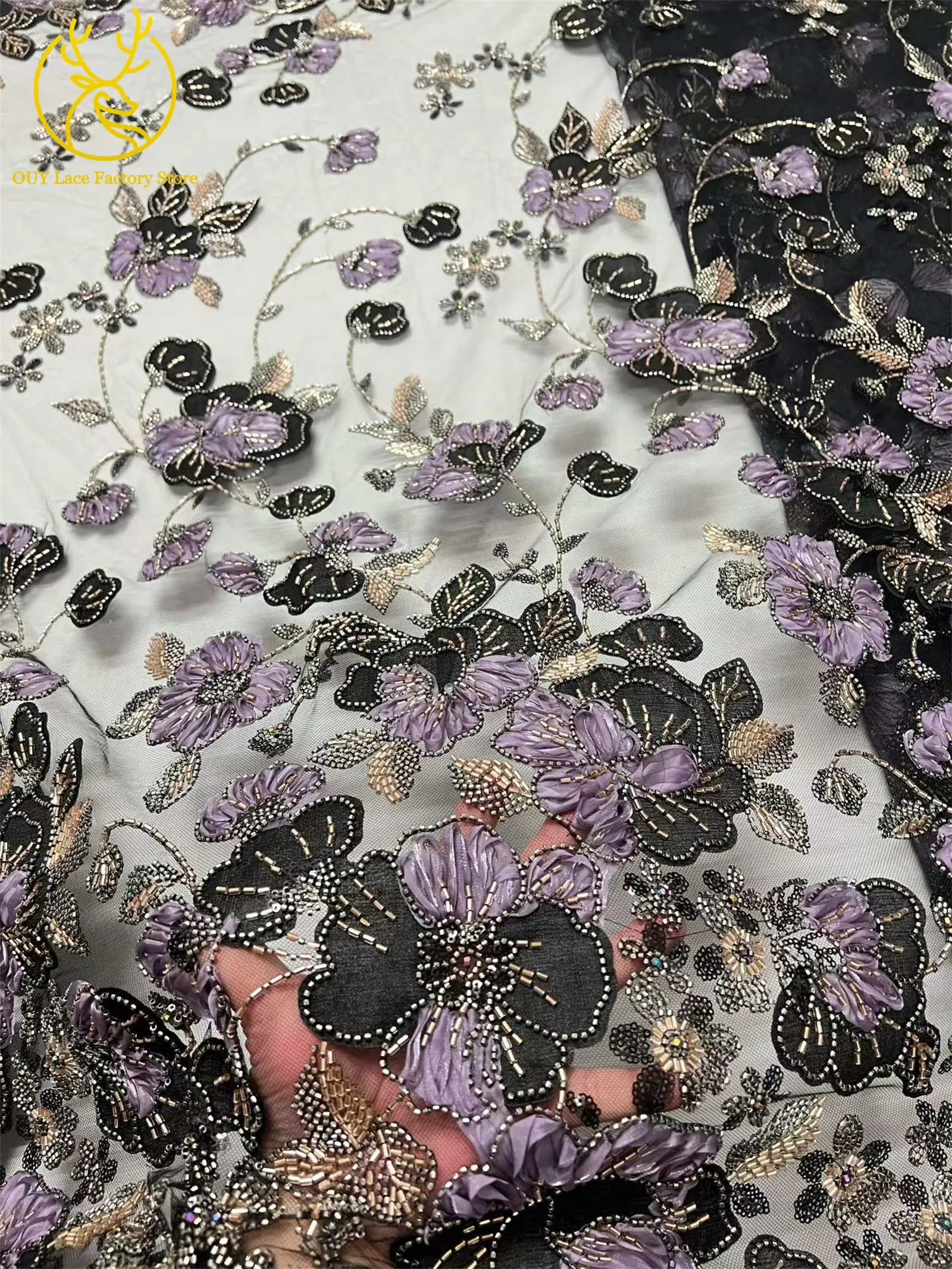 Afrikanischer Bräutigam Stickerei-Spitzenstoff mit Schwerer Perlenbestickung Hochwertiger Französischer Pailletten-Tüllspitzenstoff Nigerianisches Brautkleid Nähzubehör – Detail 20
