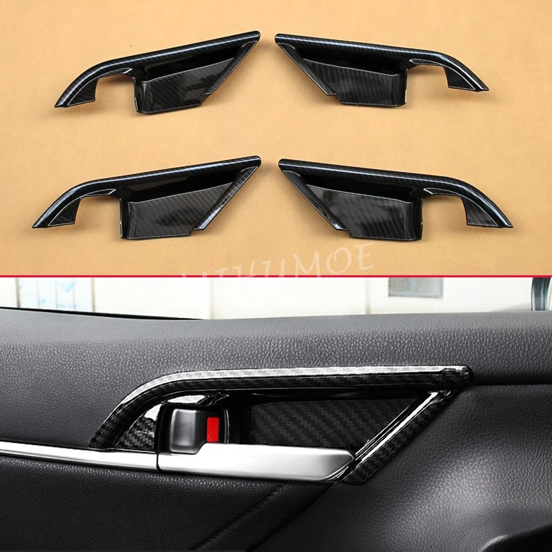 4Pcs Carbon Fiber Interior Door Handle Surrounds Trims For Toyota Camry 2018 2019 2020 2021 2022 2023 2024 Car Accessories