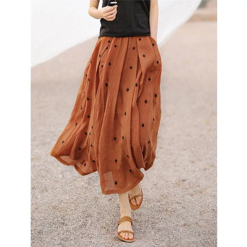 

High Waist Polka Dot Artistic Midi Skirt Spring Summer New Design Versatile Long Skirt Women