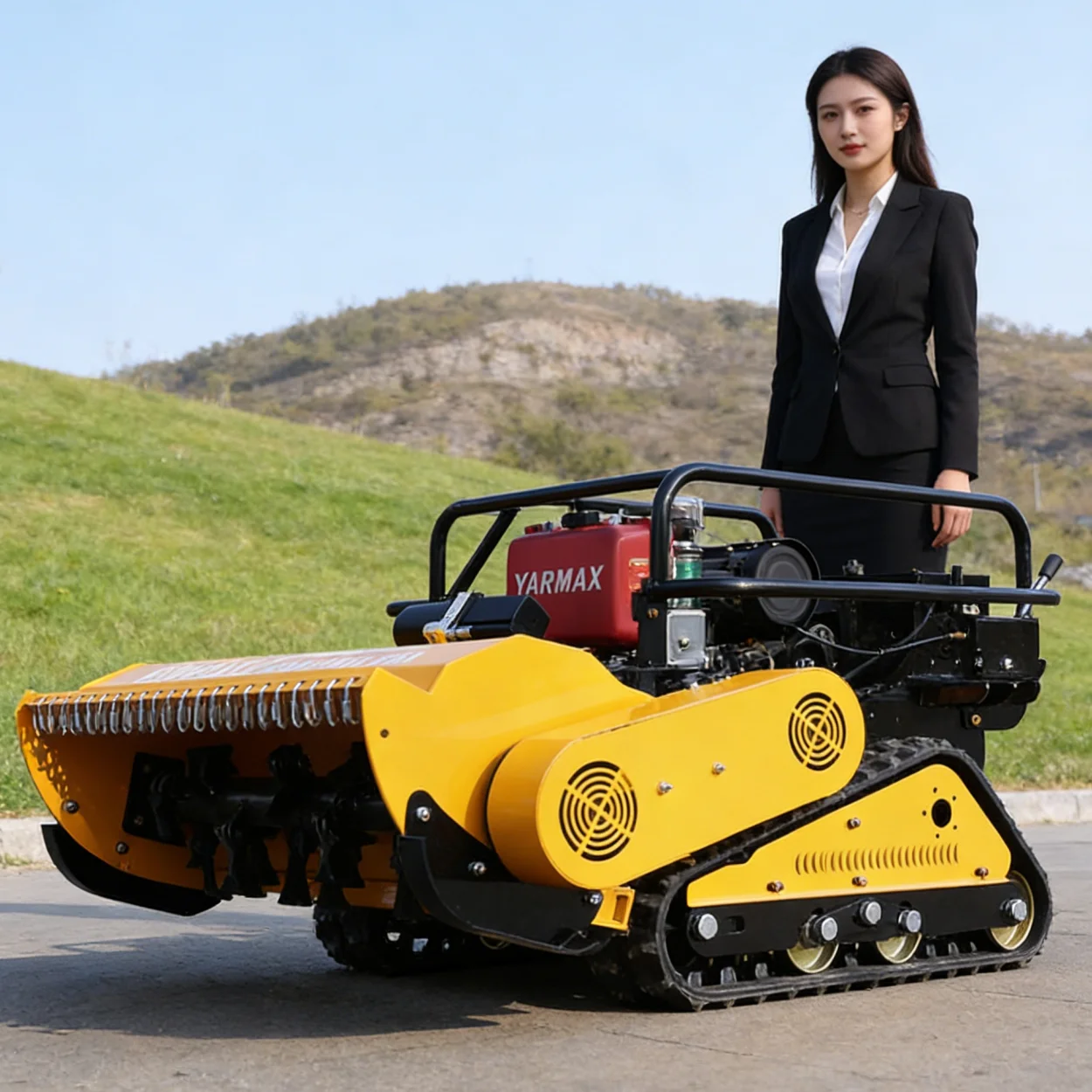 

Customized high-power tracked remote-controlled lawn mower for farms, with adjustable snow shovel lawn mower flail mower