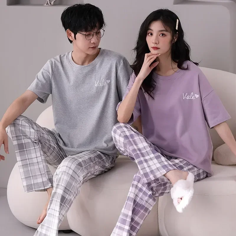 Sport Lovers Summer Fashion Sleepwear Cotton Sets Style Pyjamas Sleeve Home Short Nightgown Clothes Women/men Couple Pajama