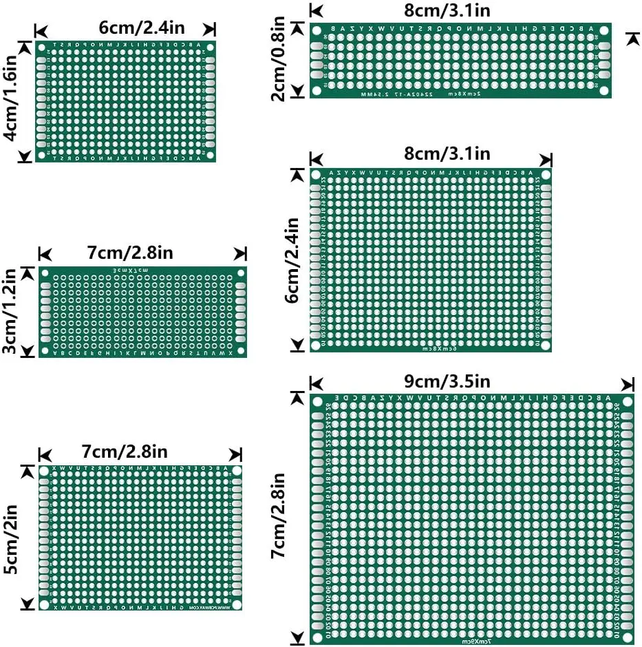 32 Pcs Double Sided PCB Board Prototype Kit 6 Sizes Universal Printed Circuit Protoboard for DIY Soldering Project