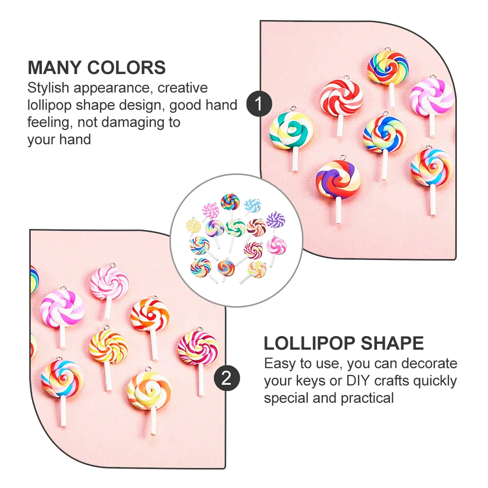 20 Pcs Lollipop Pendant Lollipops Polymer Clay Charms Candy Pendants Jewelry Bag Ornament DIY Simulated Key Chain