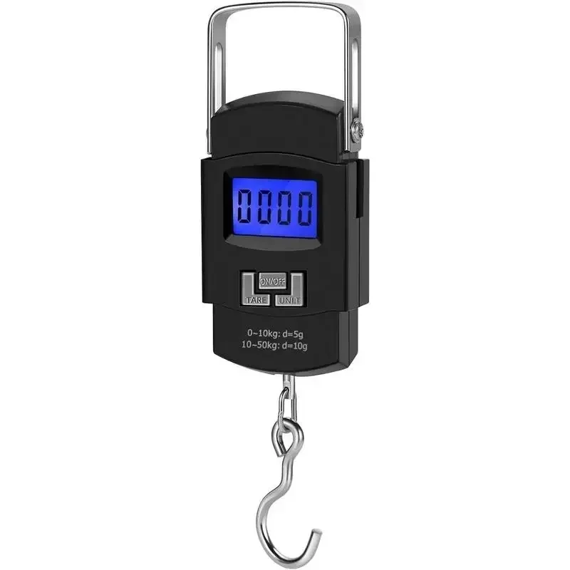 Báscula Electrónica Portátil de 50 kg con Gancho, Báscula de Pesca con Pantalla LCD Digital, Mini Báscula para Pesca y Equipaje, Accesorios de Pesca