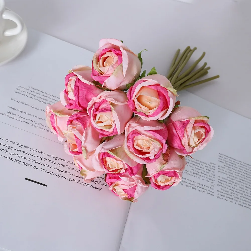 

12 Head Artificial Flower Bouquet Silk Romantic Simulated Rose Bouquet Lifelike Handmade Bridal Bouquet Valentine's Day