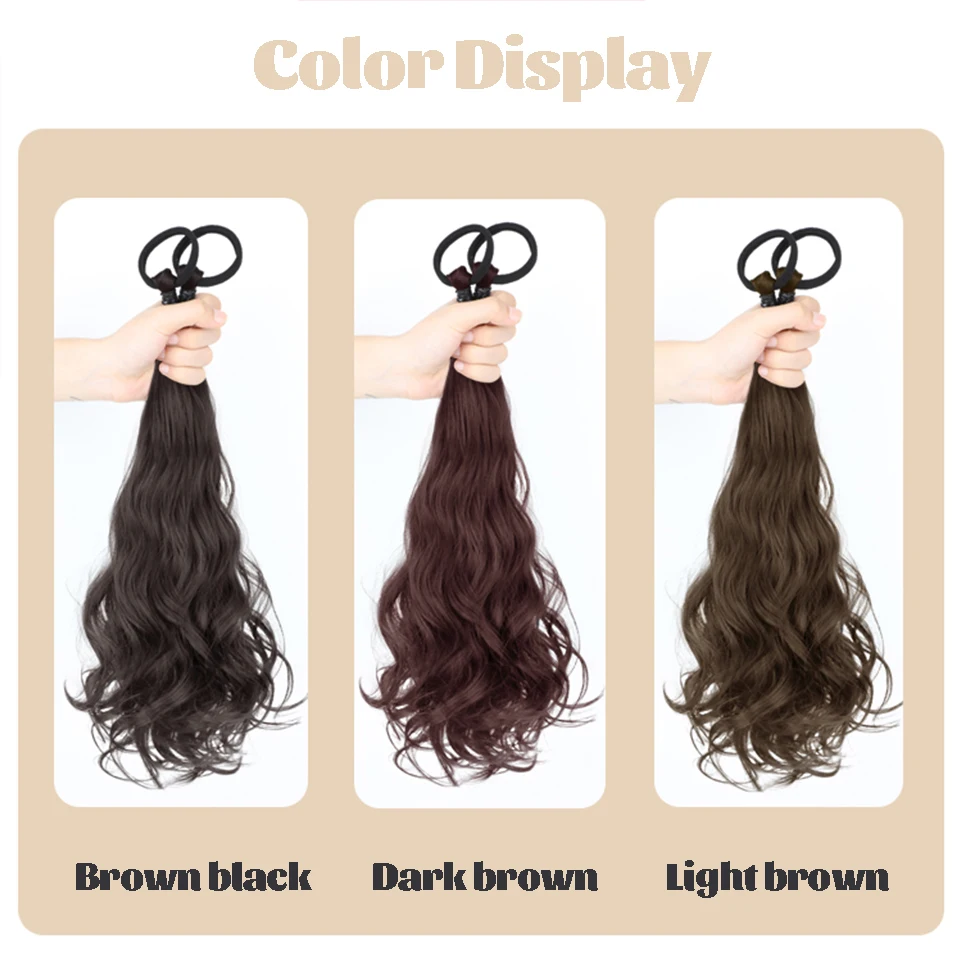 LM Synthetic Long Wavy Braided Ponytail Hair Extensions for Women Black Brown Pony Tail with Hair Rope High Temperature Fiber