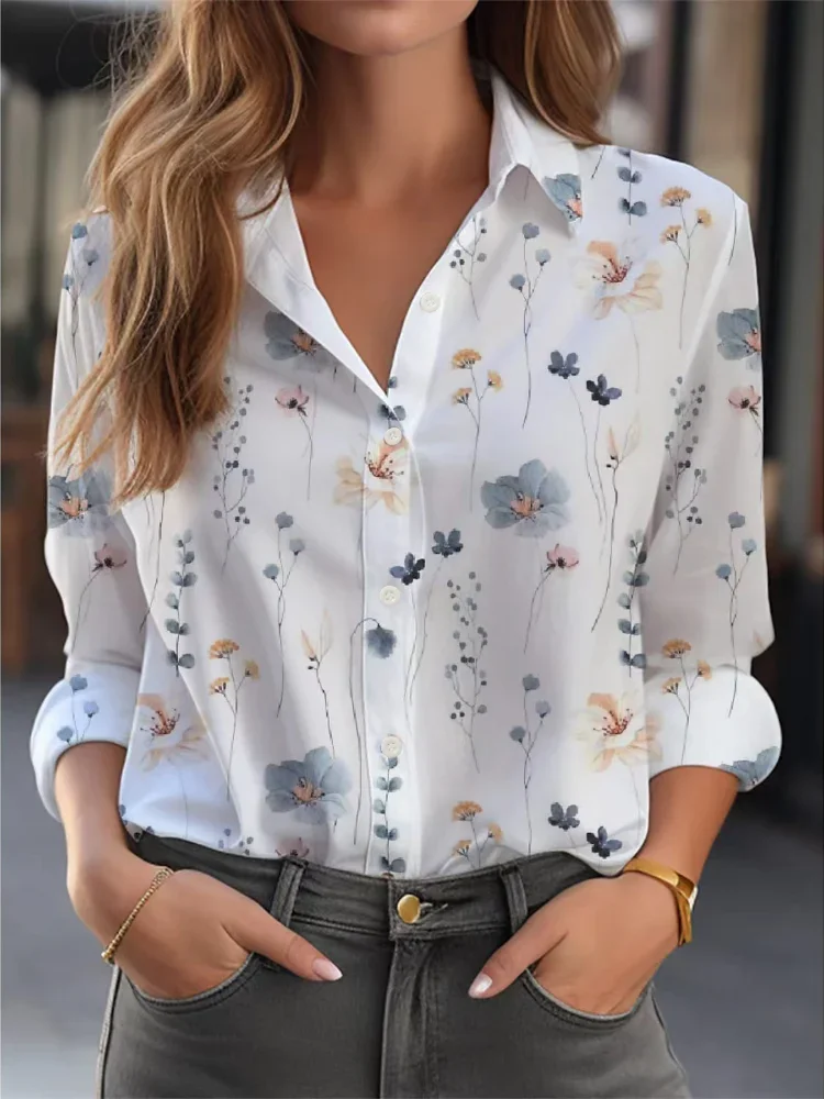 

Plus Size Women's New Loose Shirt Long Sleeve Shirt Elegant Face Print Sexy Blouse Spring Retro Button Top Female Summer Clothes