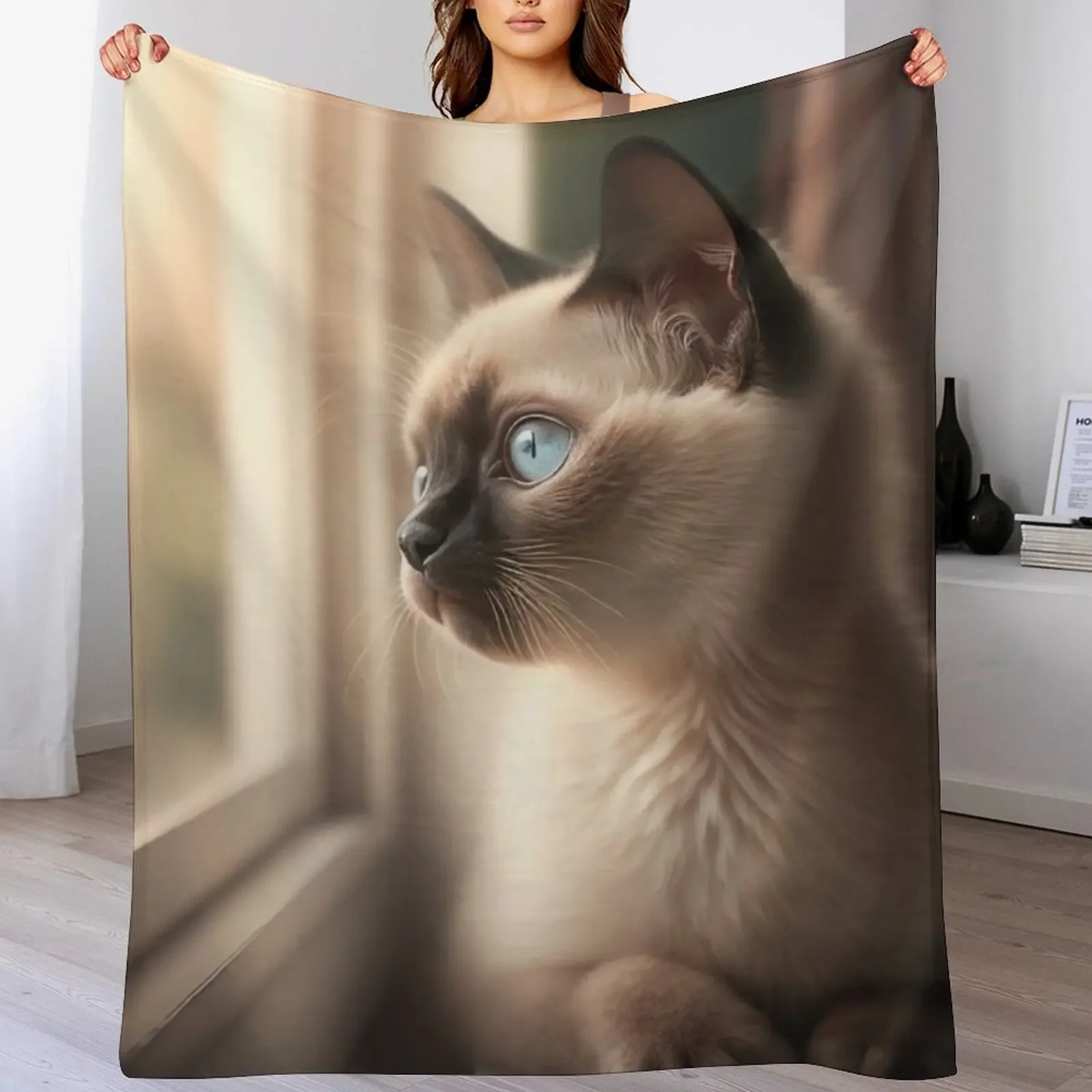 

siamese kitten and sunrise window Throw Blanket Stuffeds Blankets For Baby Soft Plaid Personalized Gift Blankets