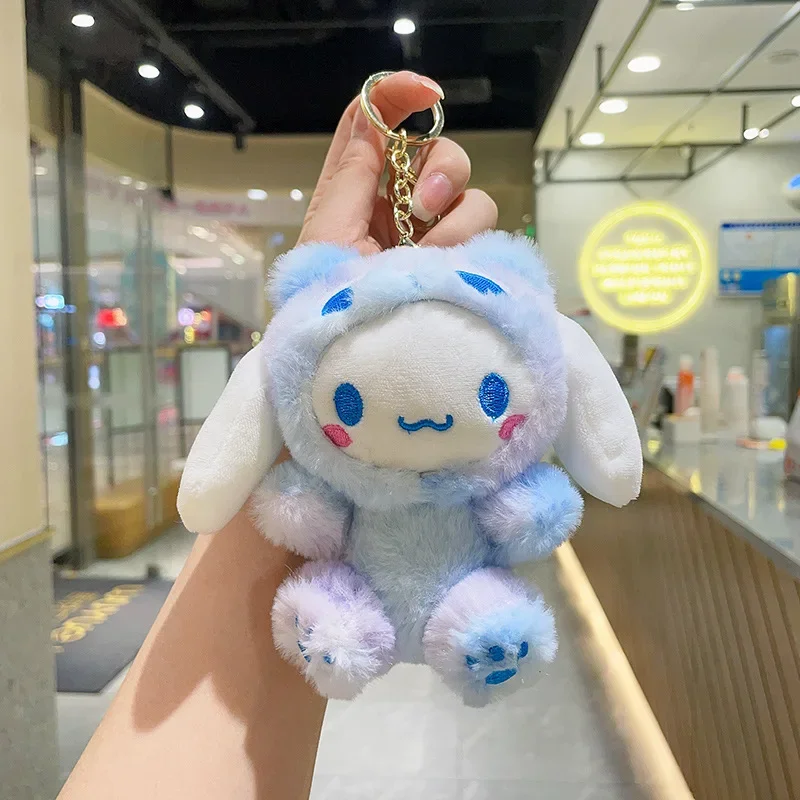 Kawaii Sanrio Anime Keychain Hello Kitty Melody Plush Toy Keyring Kuromi Cinnamoroll Plushie Doll  Backpack Decor Birthday Gift