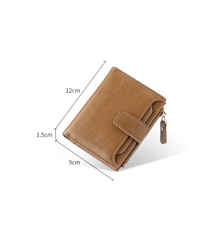 Retro PU Leather Short Wallet with Zipper Coin Pocket And ID Window Unisex Portable Money Clip for Daily Commute