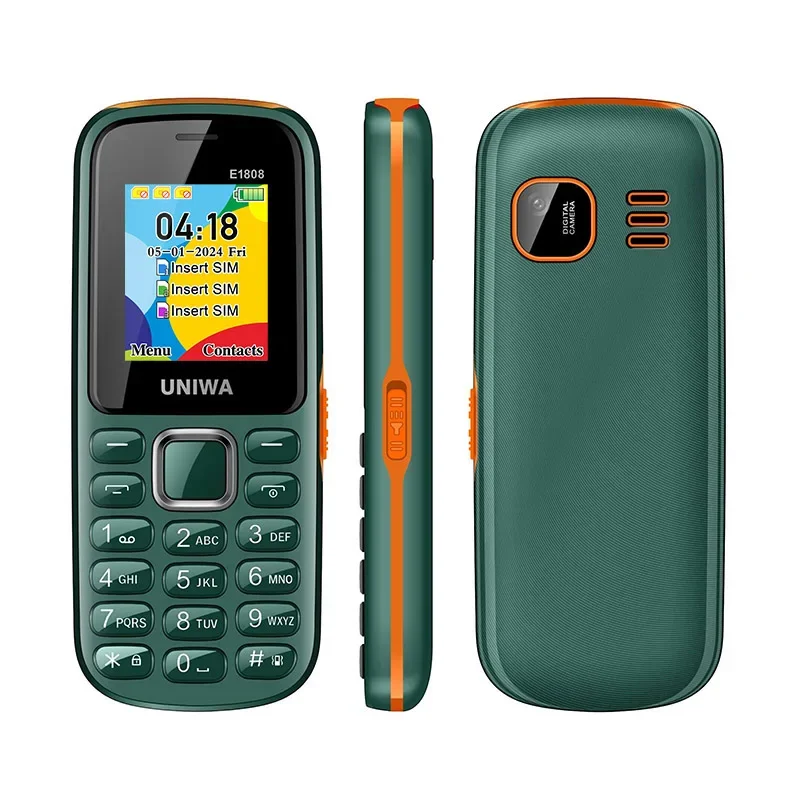 UNIWA E1808 2G ปุ่มกดโทรศัพท์มือถือ 1.77 นิ้วปุ่ม 800mAh โทรศัพท์สําหรับอาวุโสผู้สูงอายุวิทยุไร้สาย GSM โทรศัพท์มือถือ