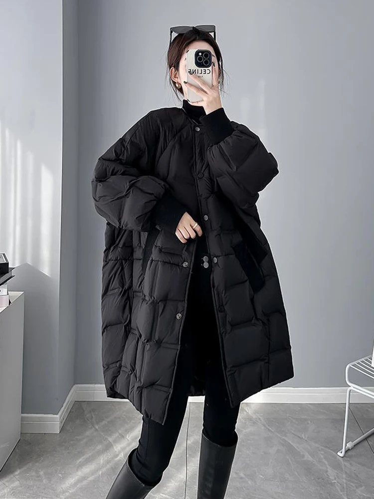 Winter Lange Rundhals Daunenjacke Weibliche Einreiher Stepp Parker Outwears Frauen 90 Weiße Ente Unten Verdickung Mantel