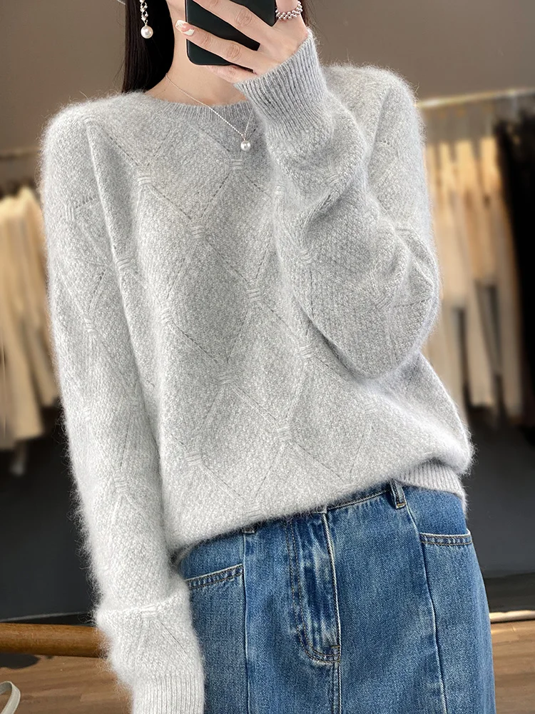 Women\'s 100% Pure Mink Cashmere Sweater O-Neck High-end Knitwear Warm Basic Soft Tops Thick New Fashion for Spring and Winter