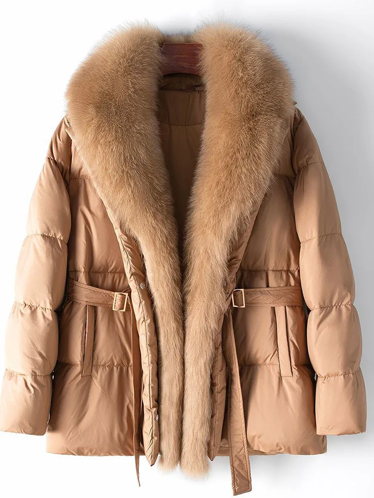 Imagem -05 - Jaqueta com Capuz para Mulheres Gola de Pele de Raposa Real Cabolsa Grosso e Quente Outwear de Luxo Parkas Soltas Femininas Novo Inverno 2023