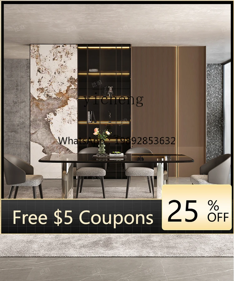 

AB black tempered glass dining table modern simple high-end fashion table stainless steel mirror dining table
