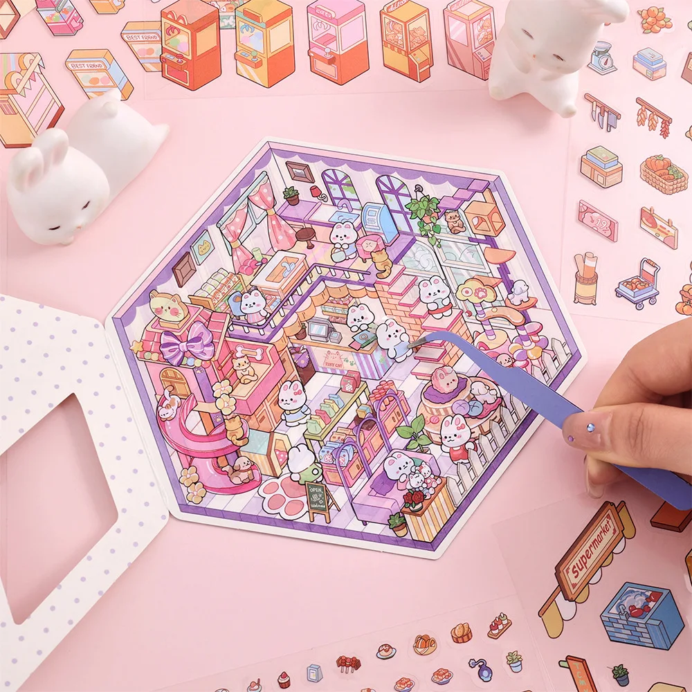 4 عبوات/مجموعة ملصقات كرتونية ثلاثية الأبعاد للأطفال DIY سكرابوكينغ مشاهد مصغرة ملصقات قرطاسية مصنوعة يدويًا