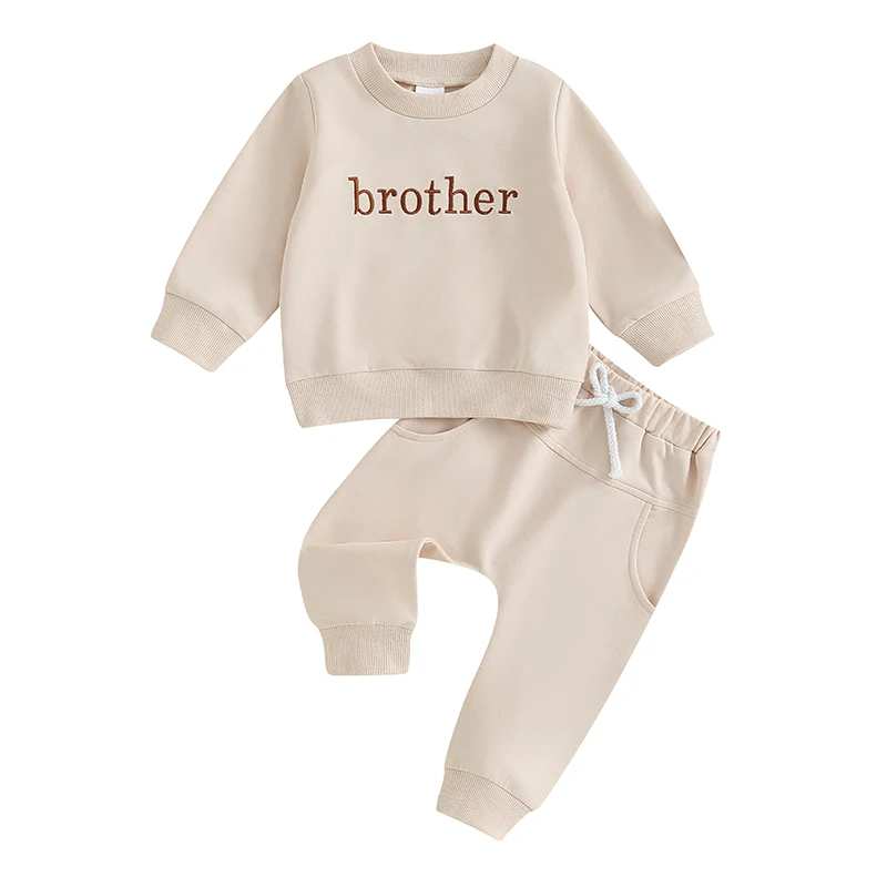 Toddler Baby Boy Outfits Brother Embroidery Long Sleeve Sweatshirt Tops and Pants Set 2Pcs Fall Winter Clothes