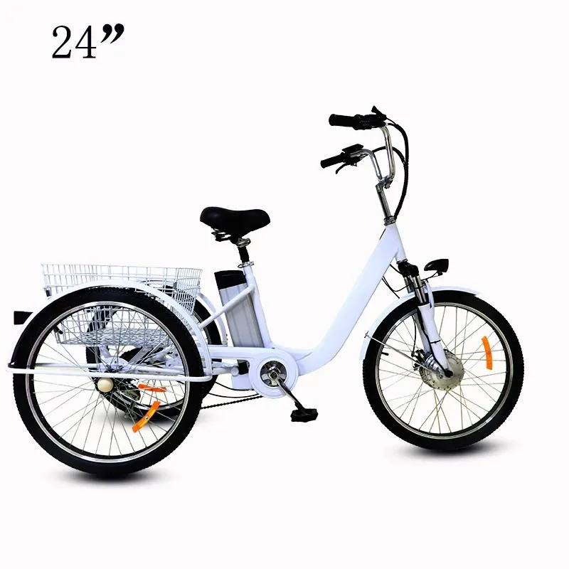 【 】48V Lithium Battery 24 Inch Electric Tricycle With Pedal Assist Front Load Cargo And Folding