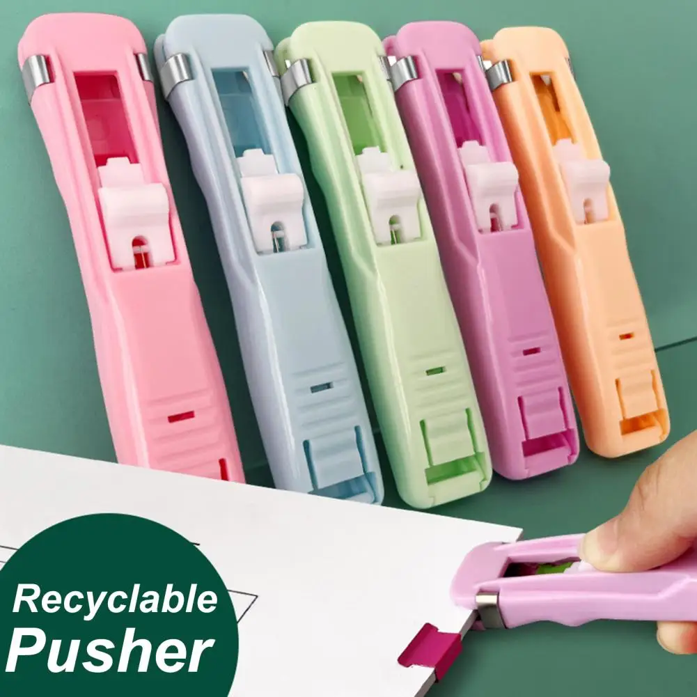 Push Clip Stapler Staple 50 Stapler Clips 40 Sheet Capacity Desk Document Handheld Paper Clam Clip Dispenser School Supplies