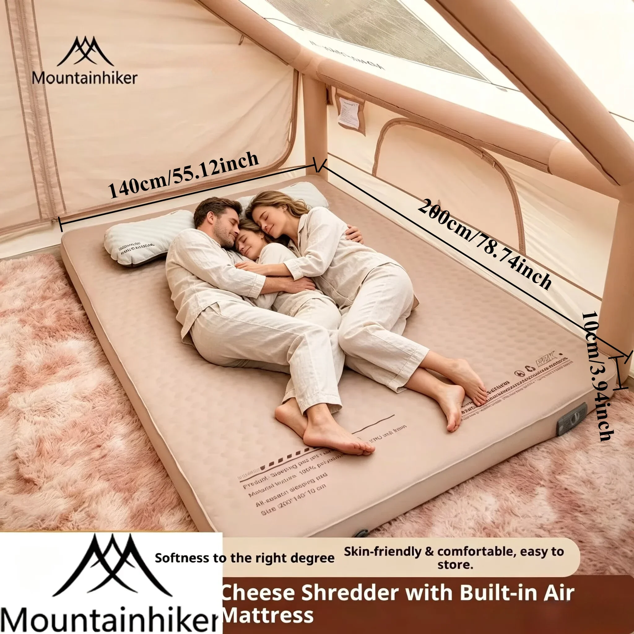 MOUNTAINHIKER Outdoor Inflatable Mattress With Pump Camping Furnitures Sponge Upgrade Edition 10CM High Family Sleeping Pad Mat