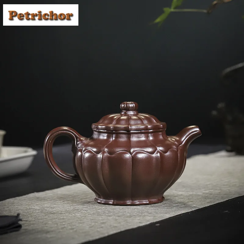 300ml Yixing Purple Clay Teapot Handmade Water Chestnut Flower Pot Raw Ore Gold Sand Purple Mud Kettle With Infuser Zisha Teaset