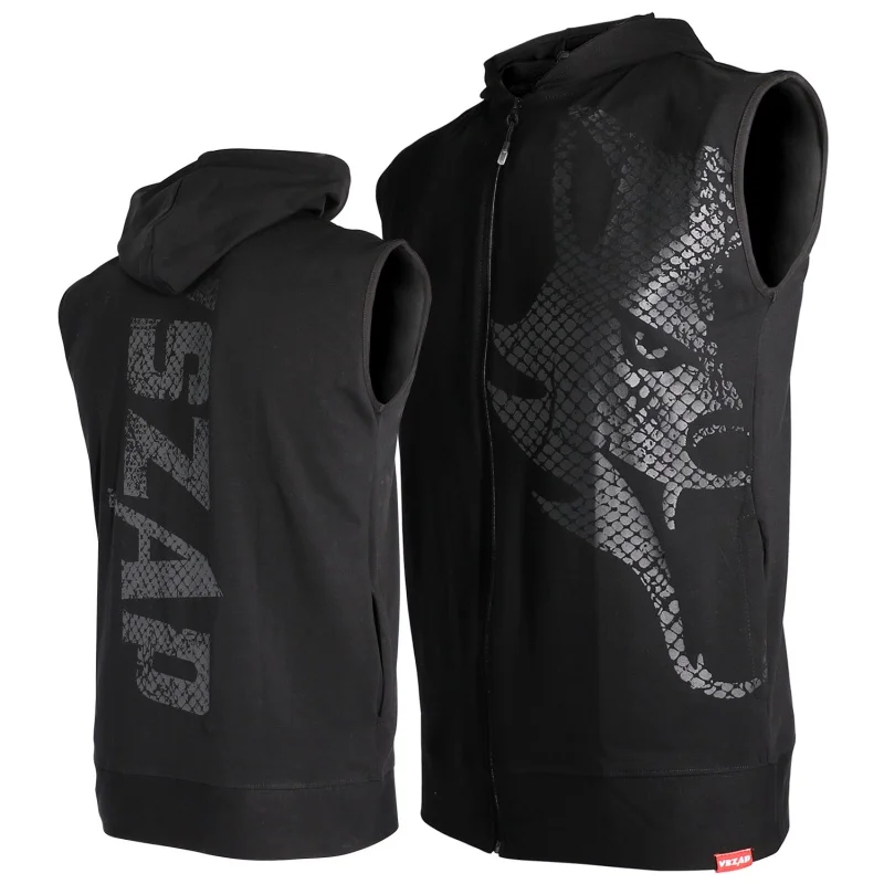 Vszap Summer Boxing Training MMA Sweater Jacket Sports Men's and Women's Fitness Hooded Sleeveless Vest Fight Waistcoat