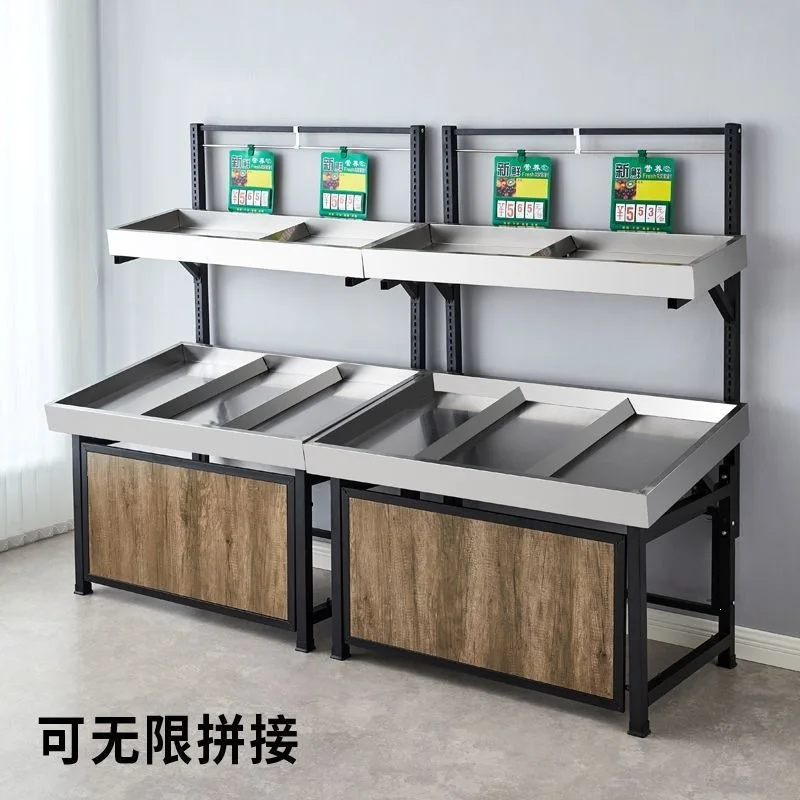 Supermarket double single-layer fruit store shelf fresh vegetable display rack Zhongdao promotional shelf lifting dried fruit