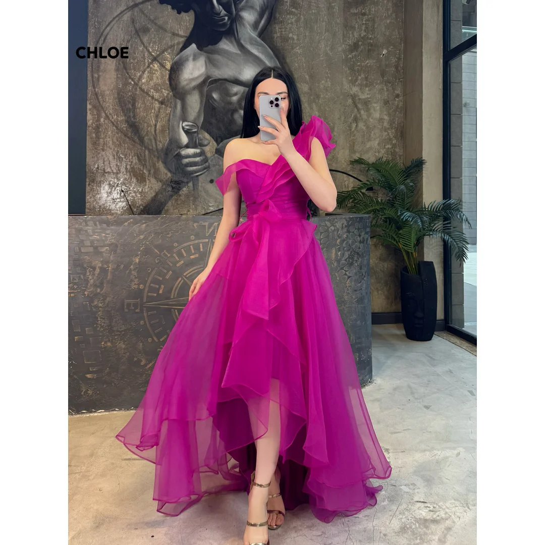 

Line A Prom Dresses for Special Occasions Chiffon Formal Dresses Woman Customized One Shoulder Sleeveless Women's Evening Dress