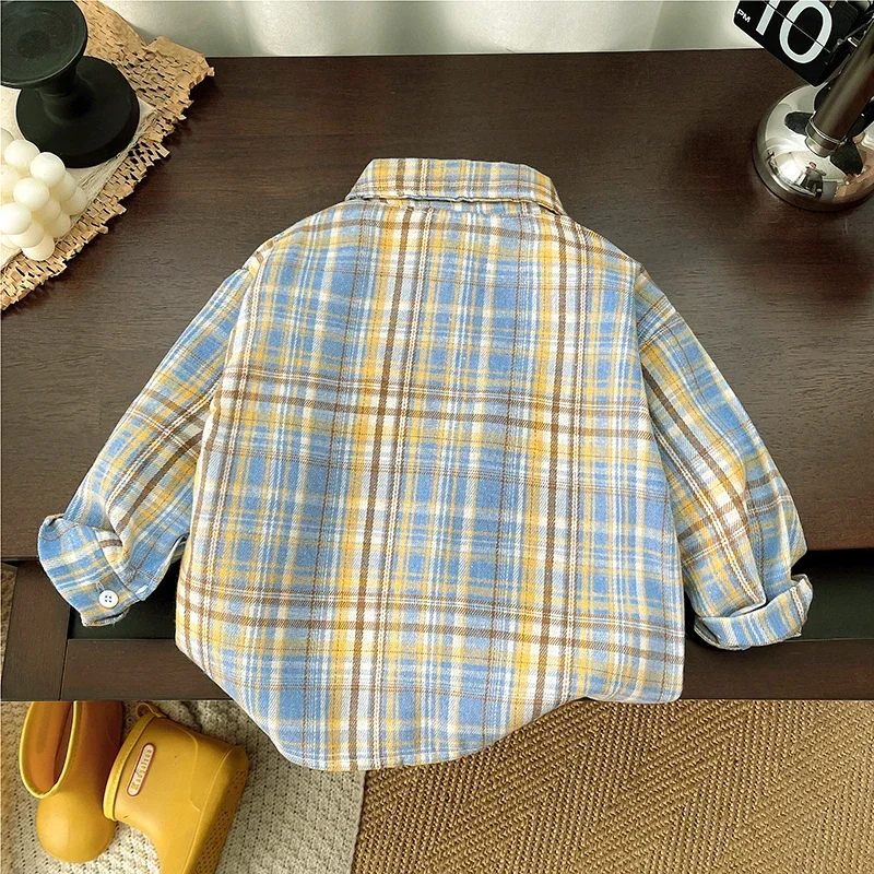 Toddler Baby Shirt Thin Clothes Spring Clothing Infant Boy Plaid Cotton Tops 1 2 3 4 Years Kids Long Sleeves Shirt