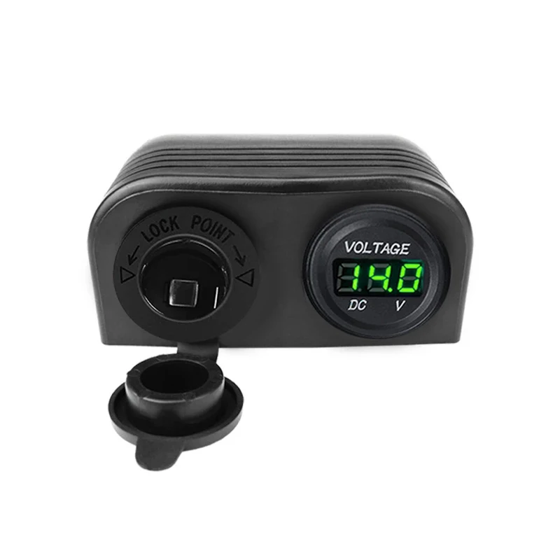 

2 Hole Tent Base DC 12V LED Digital Voltmeter Cigarette Lighter Power Outlet Socket Waterproof for Car Motorcycle Boat ATV RV