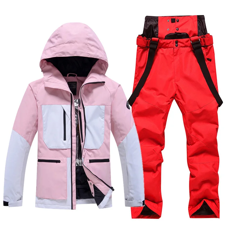 -30℃ Ski suit Snow prevention Jacket pants adult Couple clothing Men women windproof waterproof warm ventilation Pink white blue