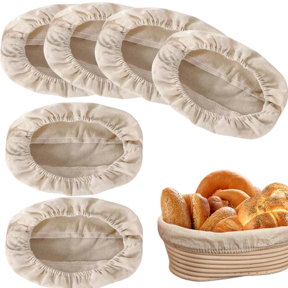 6 Pieces Oval Bread Proofing Basket Liner Cloth Cover Natural Rattan Baking Dough Proofing Basket Cloth Liner Bread Baking