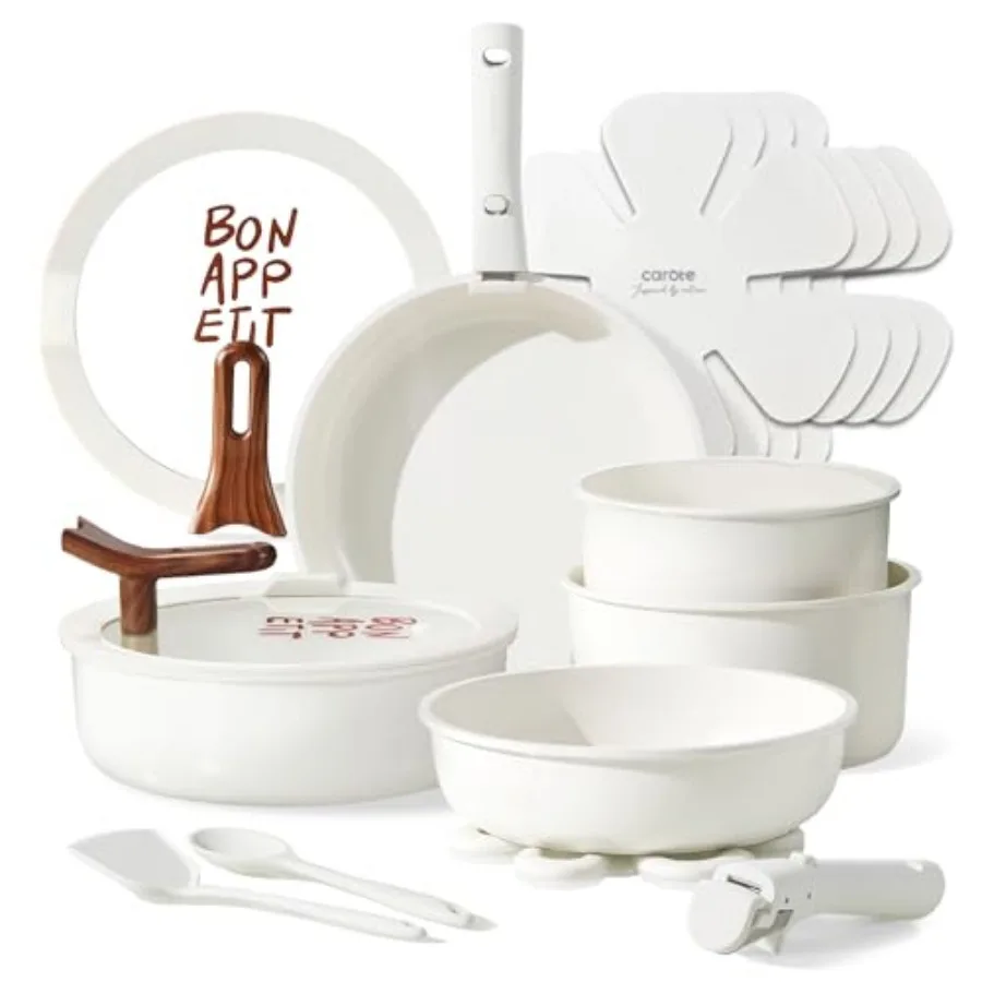 

18Pcs Ceramic Cookware Set with Detachable Handle, Pots and Pans Set Non Stick, Non Toxic Kitchen Cooking Sets with Stand-Up Li