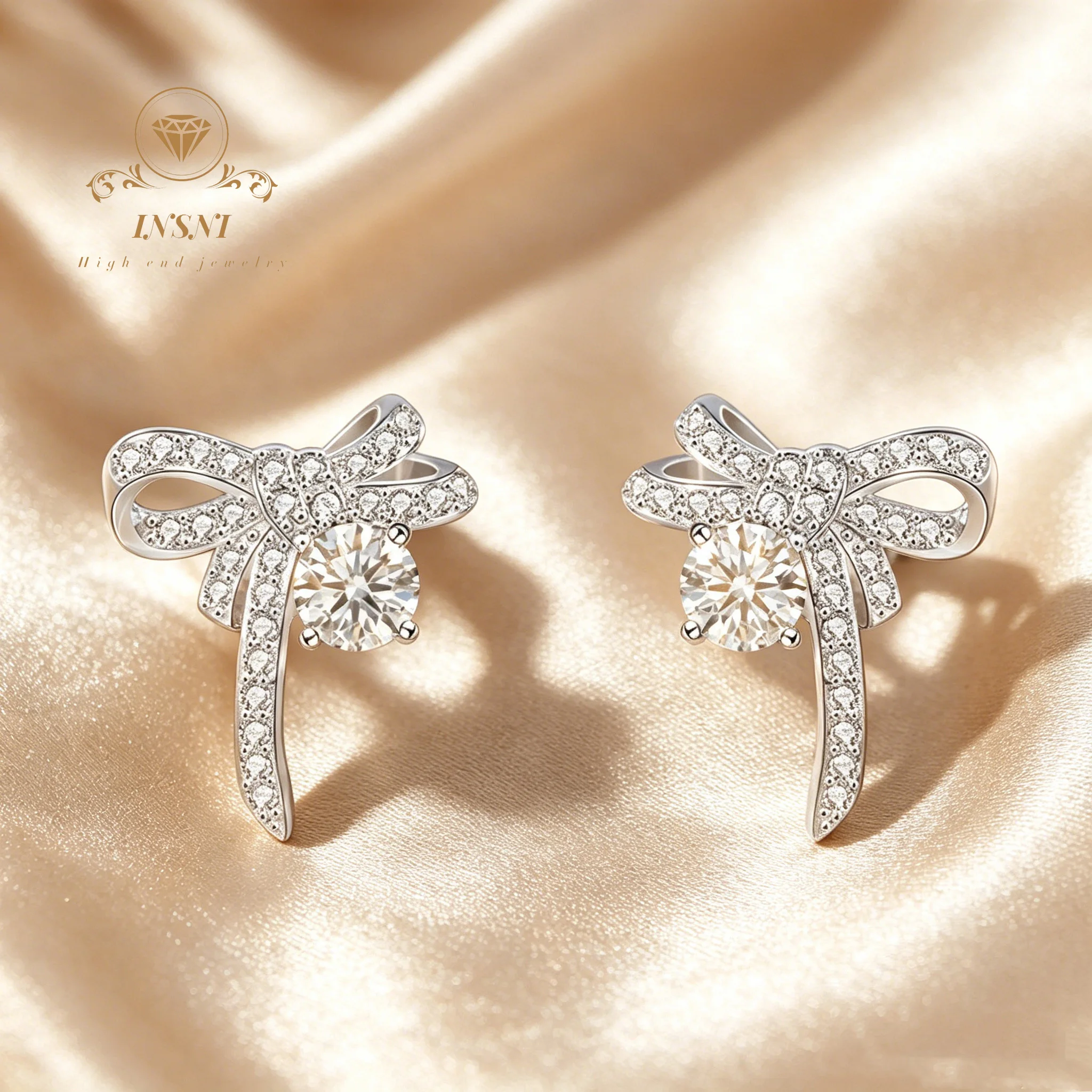 Bow Exquisite Stud Earrings 925 Silver Needle Temperament Moissanite Bow Earrings Affordable Light Luxury Jewelry Gifts Commuter