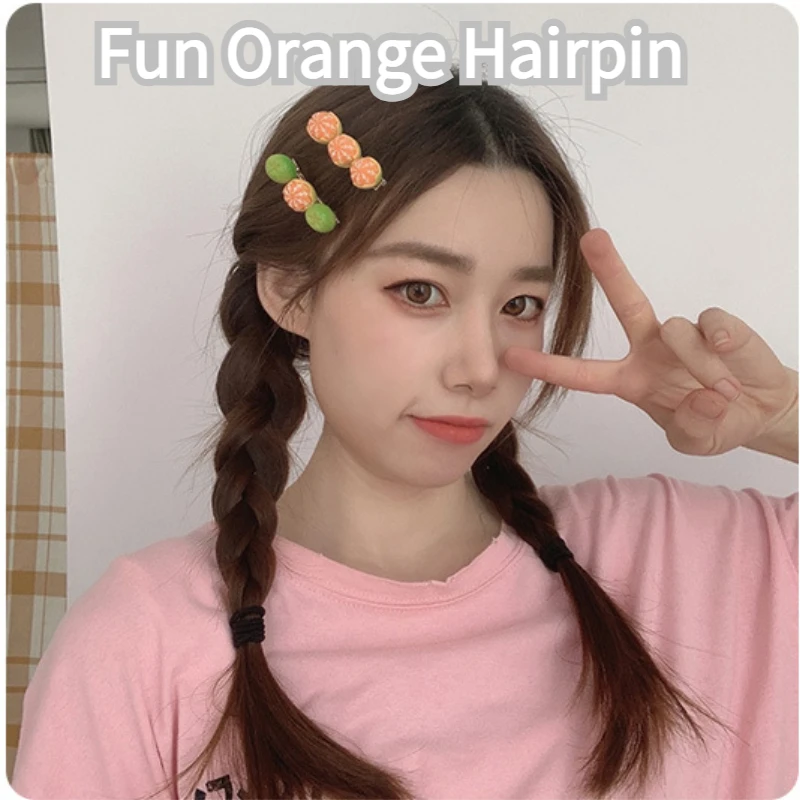 1Pcs Creative Funny Half Peeled Orange Hairpin for Girl Cute Fruit Side Clip Sweet Duck Mouth Clip Daily Party Decoration