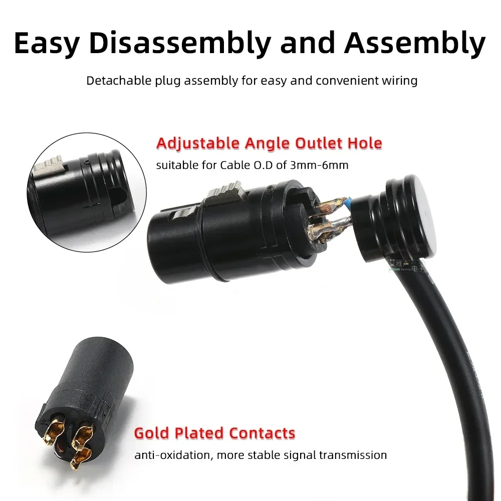 Kabel AVSSZ Niskoprofilowy 3-pinowy złącze XLR z wtykiem kątowym w kształcie litery L, długość 10cm-2m, mikrofon, mikser, wzmacniacz, profesjonalna linia audio — zdjęcie produktu 3