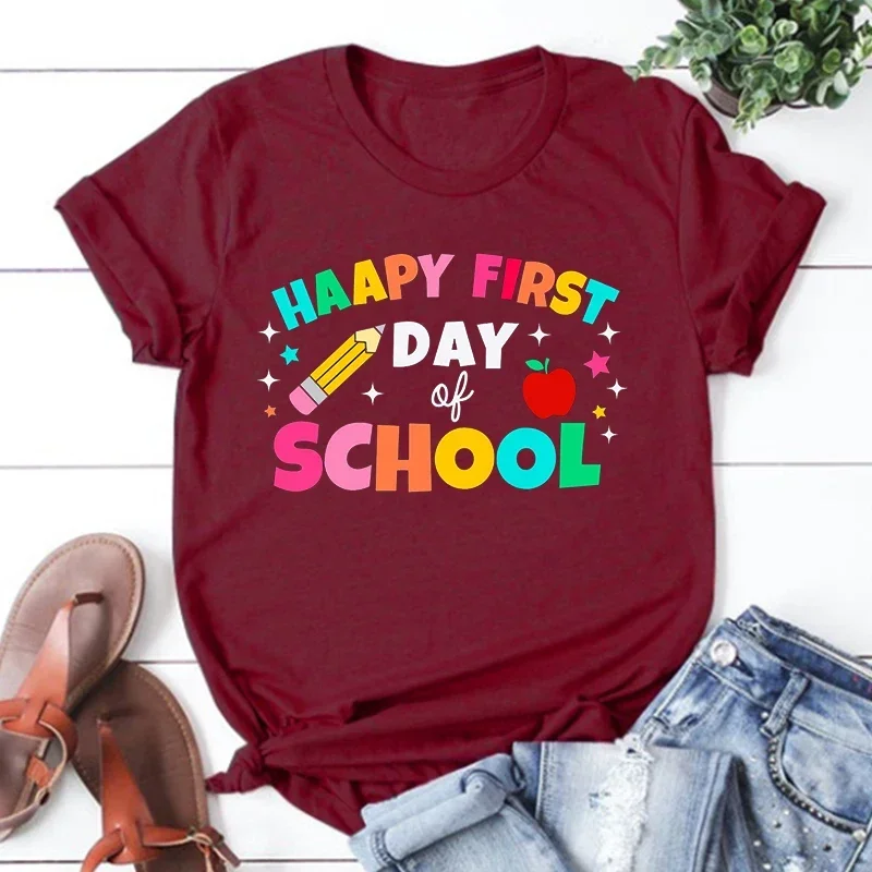 

Happy First Day of School Shirt Back To School Tops Goth First Day of School Vintage Clothes Women 2024 M